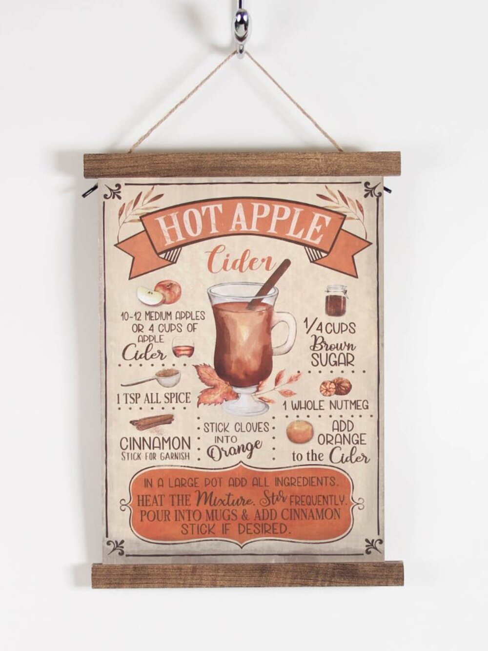 Hot Apple Cider Recipe Sign Rustic Fall Decor